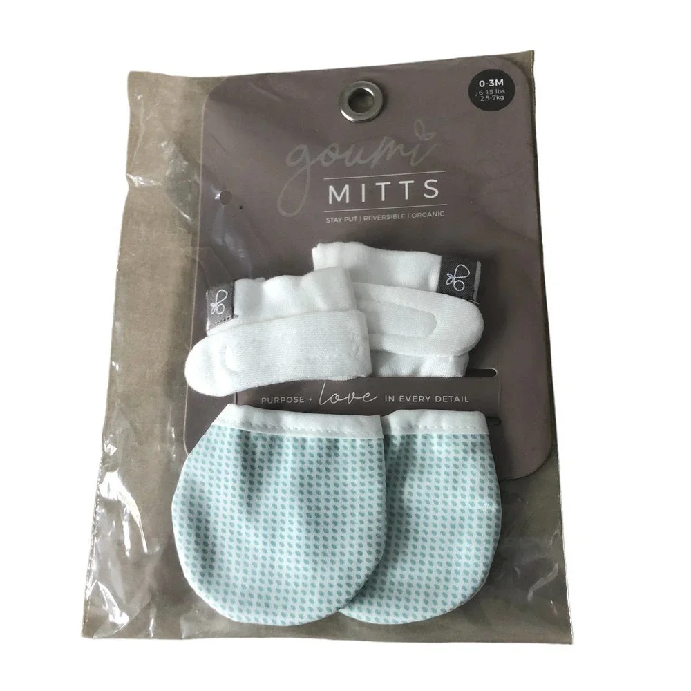 Goumi Mitts Reversible Organic No Scratch Baby Infant Hand Mittens 0-3M Dots